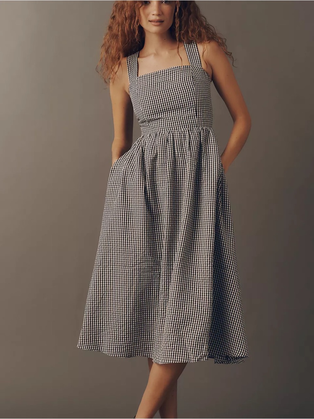 Anthropologie English square neck Gingham Midi Dress NWT size S